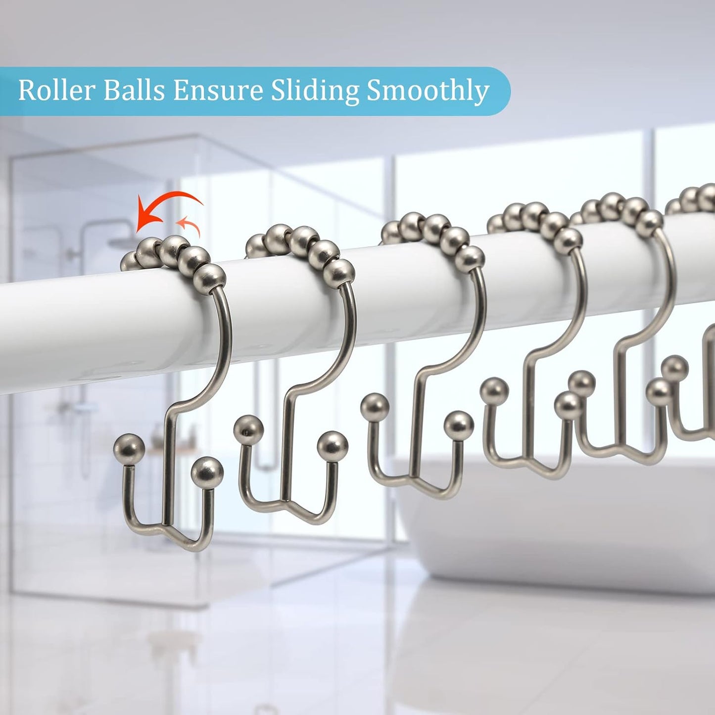 Shower Curtain Rings, Shower Curtain Hooks, Rust-Resistant Metal Shower Hooks for Curtain, Double Glide Shower Curtain Hooks for Bathroom Shower Curtain & Shower Liner, Set of 12, Matte Nickel…