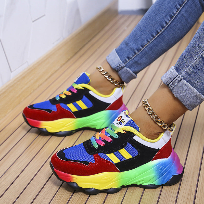 Women's Fashion Thick Bottom Colorful Front Lace-up Sneakers - Prime Warehouse