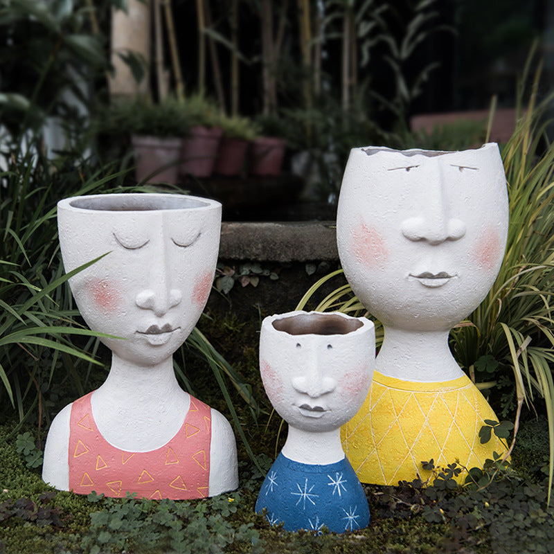 Happy Home Art Portrait Sculpture Flower Pot Balcony Garden Decoration Dried Flower And Flowerpot Ornaments - Prime Warehouse