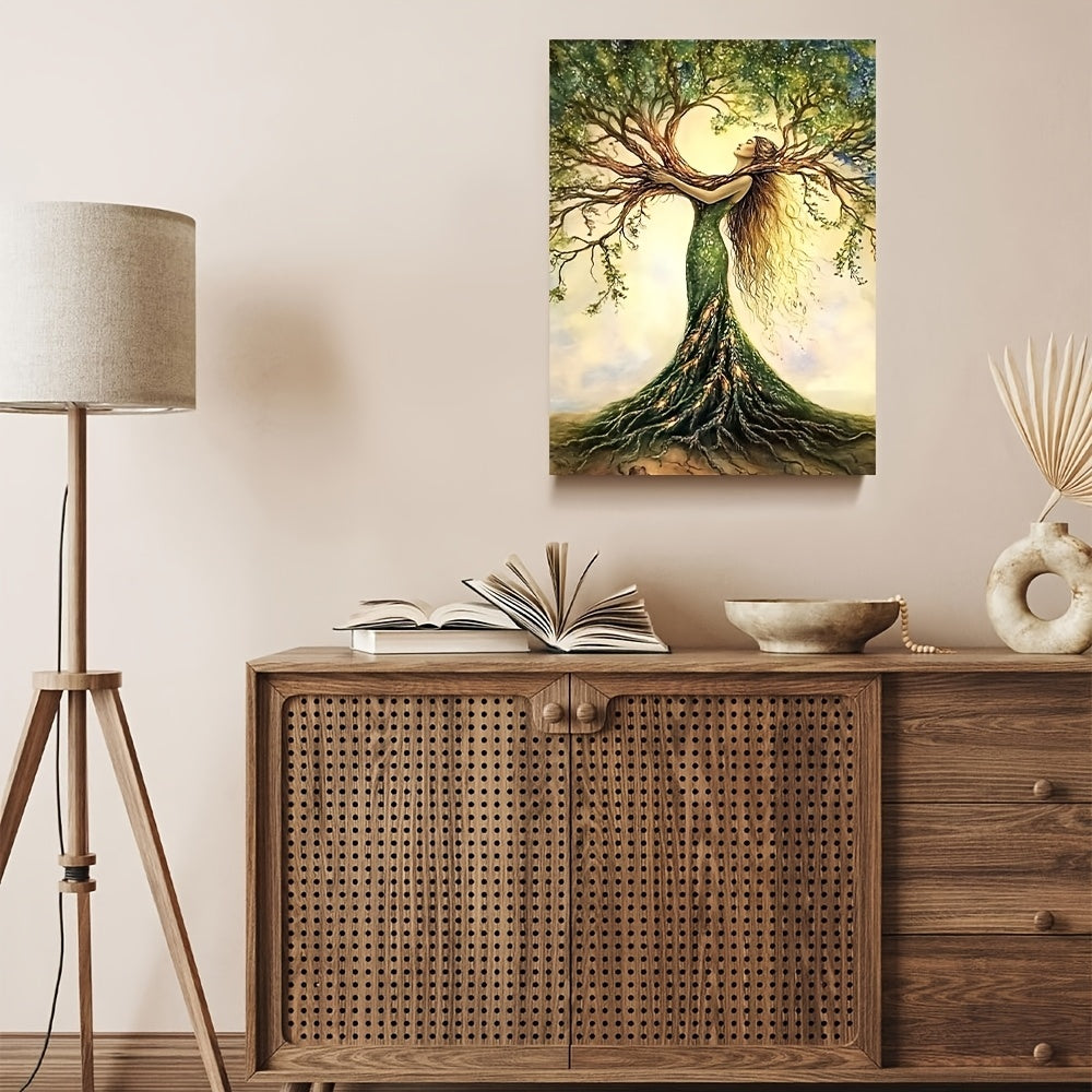 Tree Of Life Art Print, Wooden Framed Nature-Inspired Wall Decor For Living Room, Bedroom, Office, Cafe