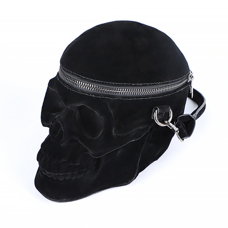 Gothic Velvet Skull Bag 3D Black Zipper Purse Portable Shoulder Tote Goth Hand Bag Skull Bag Motorcycles Bag - Prime Warehouse