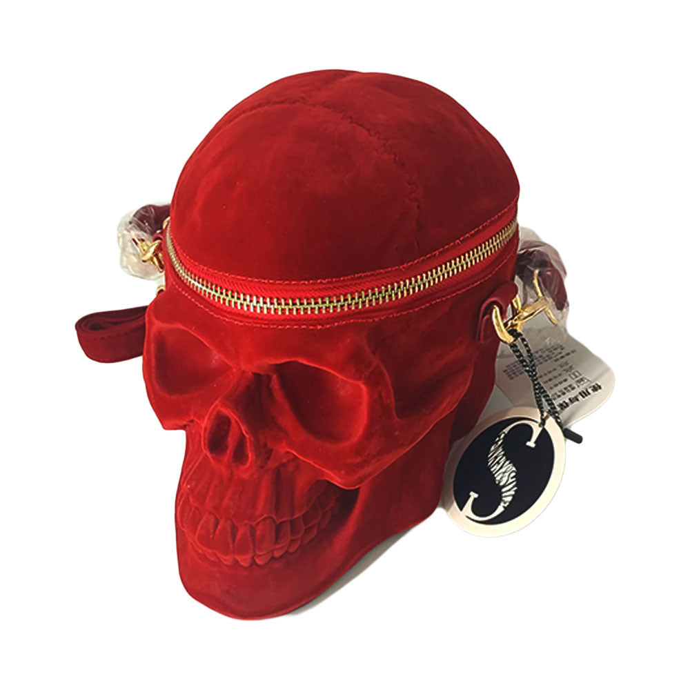 Gothic Velvet Skull Bag 3D Black Zipper Purse Portable Shoulder Tote Goth Hand Bag Skull Bag Motorcycles Bag - Prime Warehouse
