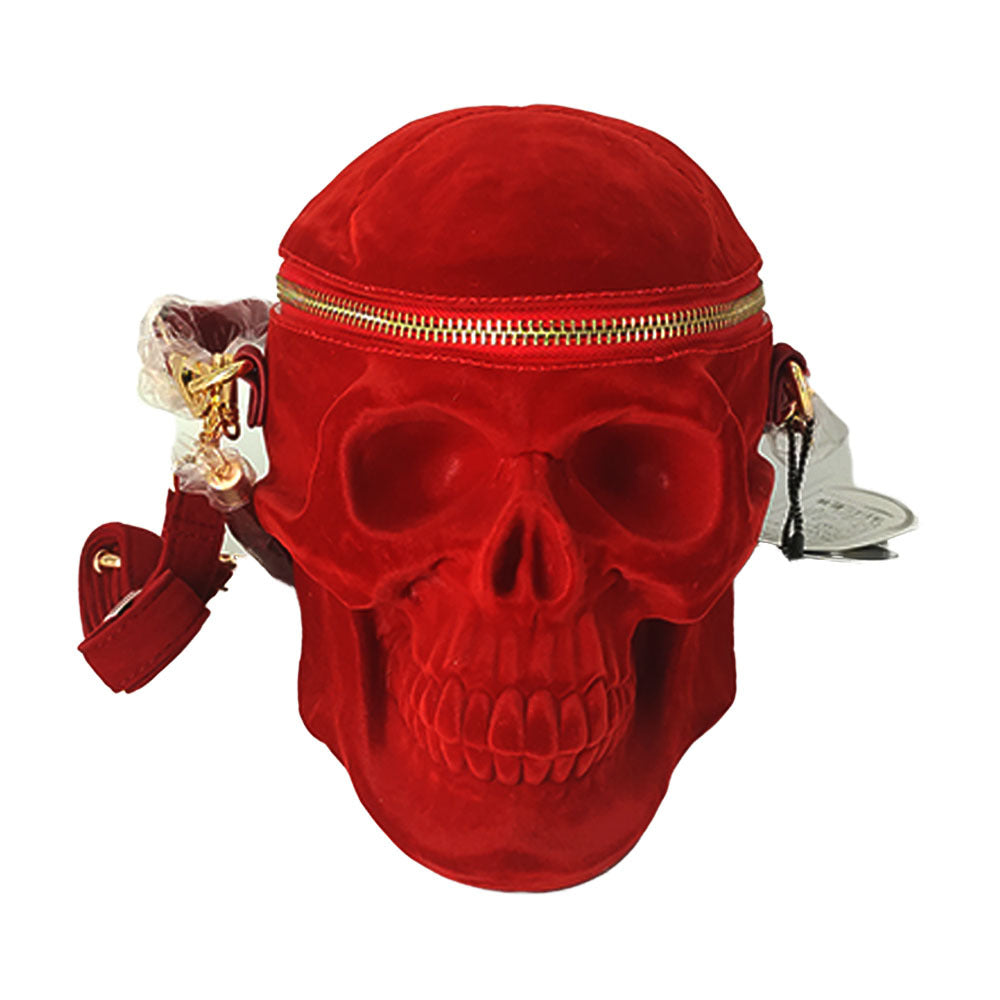 Gothic Velvet Skull Bag 3D Black Zipper Purse Portable Shoulder Tote Goth Hand Bag Skull Bag Motorcycles Bag - Prime Warehouse