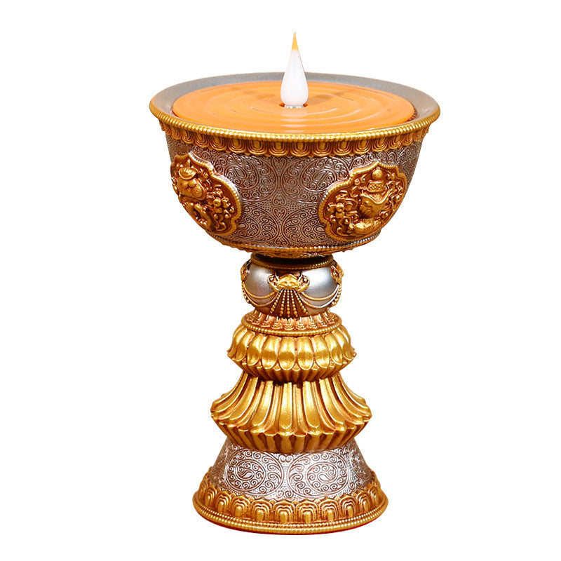 Electronic butter lamp lamp holder, lamp in front of Buddha, LED lamp, Buddha lamp, eight auspicious charging butter lamp, household - Prime Warehouse