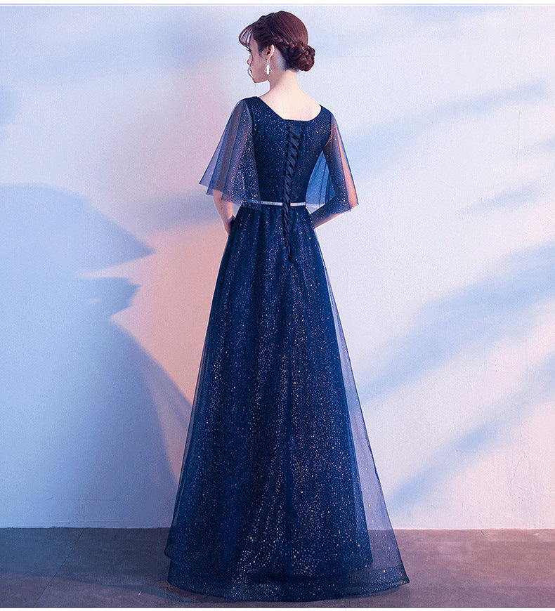 Beauty-Emily Tulle V Neck Ruffle Evening Dresses Long A-line Crystal Formal Dress Party Prom Gowns Lace Up Back Vestido de noche - Prime Warehouse