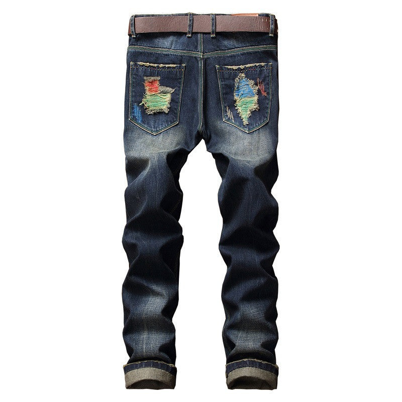 Personalized Brushed Jeans Men's Ripped Straight-leg Jeans - Prime Warehouse