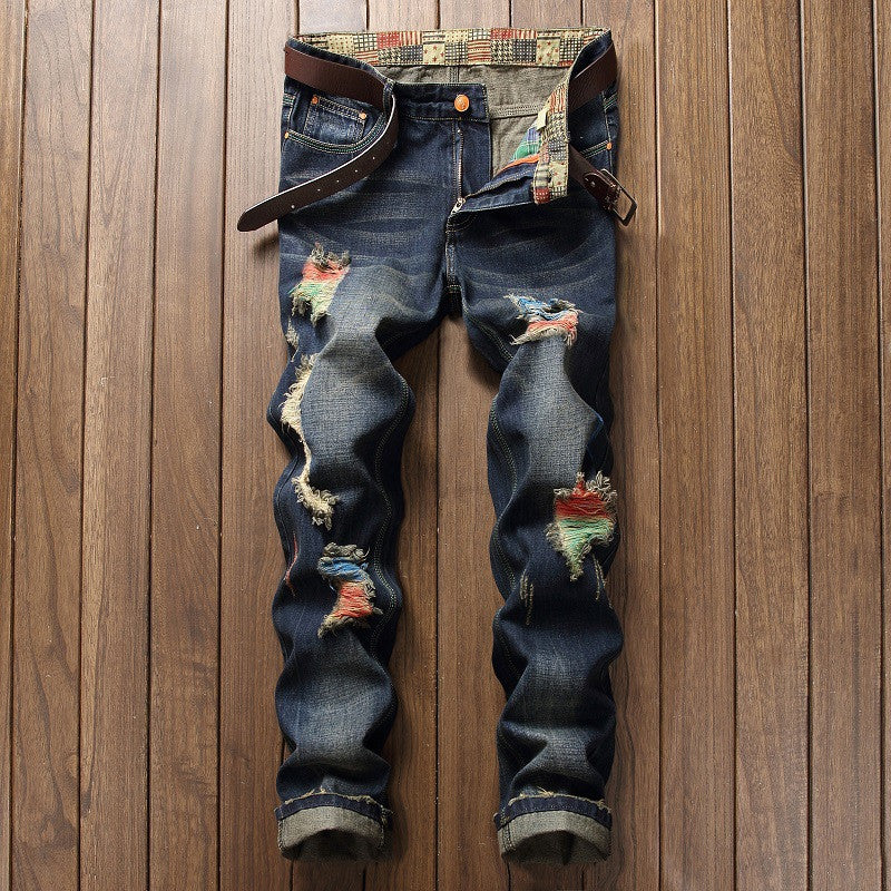 Personalized Brushed Jeans Men's Ripped Straight-leg Jeans - Prime Warehouse