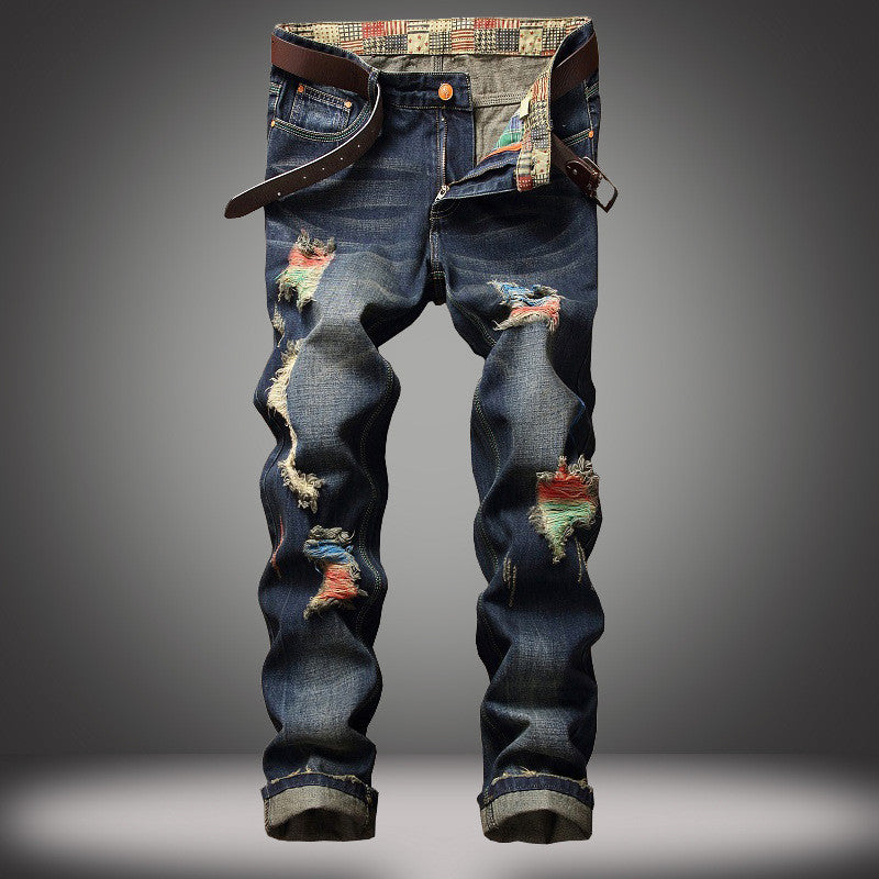 Personalized Brushed Jeans Men's Ripped Straight-leg Jeans - Prime Warehouse