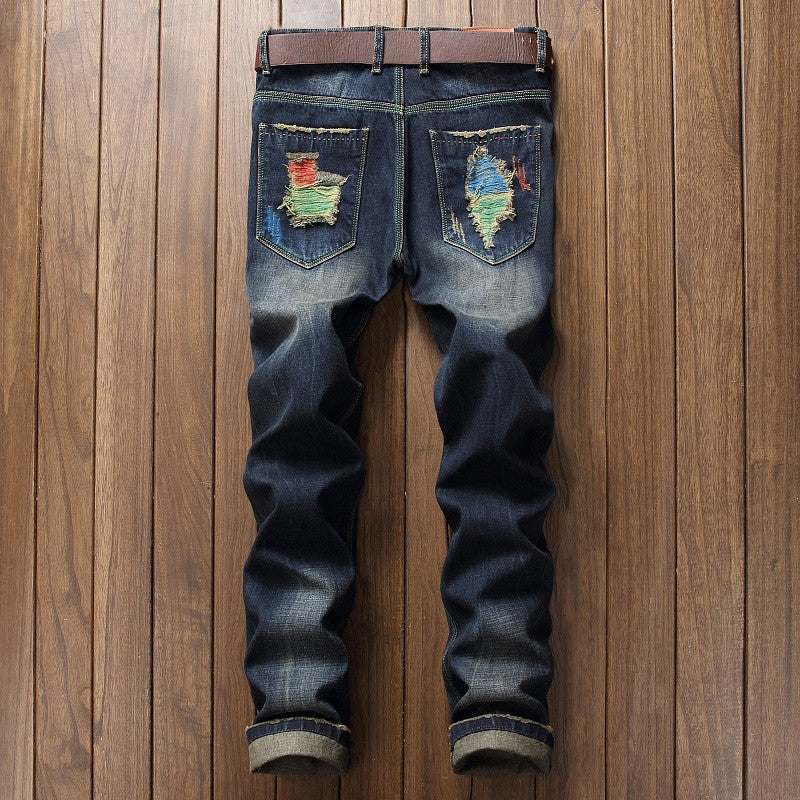 Personalized Brushed Jeans Men's Ripped Straight-leg Jeans - Prime Warehouse