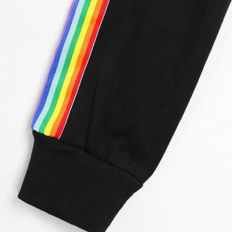 Sweatshirts Female Hoodie Rainbow Striped Crop Sweatshirt Ho - Prime Warehouse