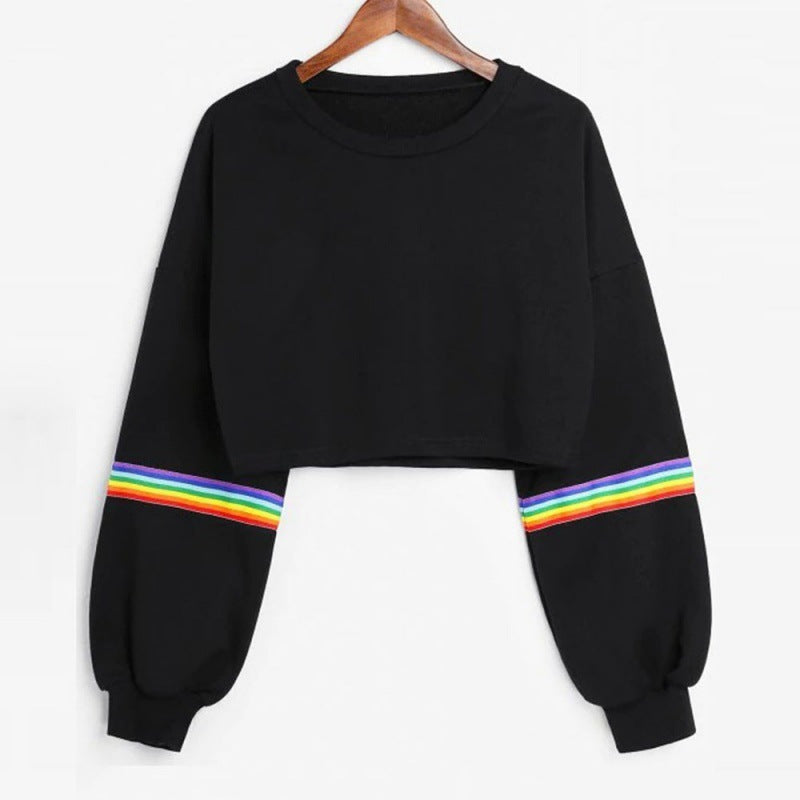 Sweatshirts Female Hoodie Rainbow Striped Crop Sweatshirt Ho - Prime Warehouse