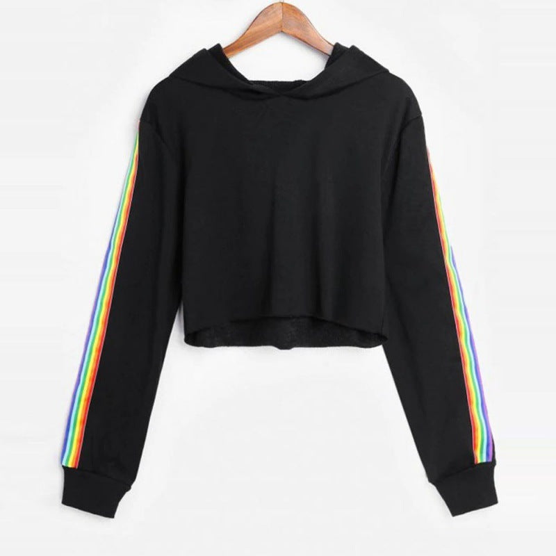 Sweatshirts Female Hoodie Rainbow Striped Crop Sweatshirt Ho - Prime Warehouse
