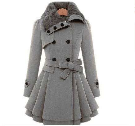 Mid-length Woolen Coat With Belt Thickened Double-breasted Padded Windbreaker Coat for Women