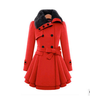 Mid-length Woolen Coat With Belt Thickened Double-breasted Padded Windbreaker Coat for Women