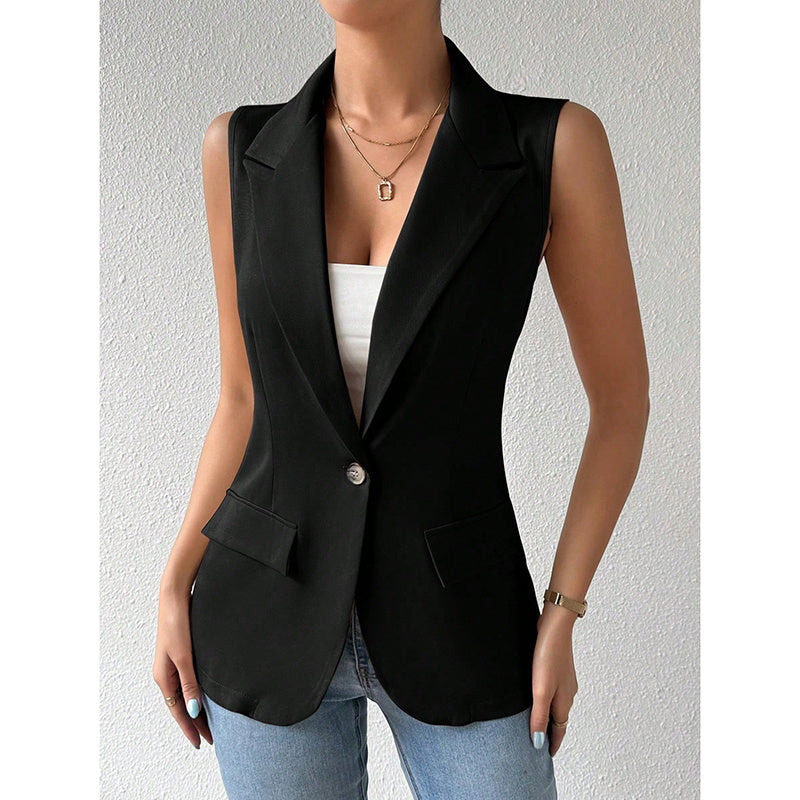 Women's Sleeveless Vest Blazer Casual Open Front Work Office Tops Jacket - Prime Warehouse