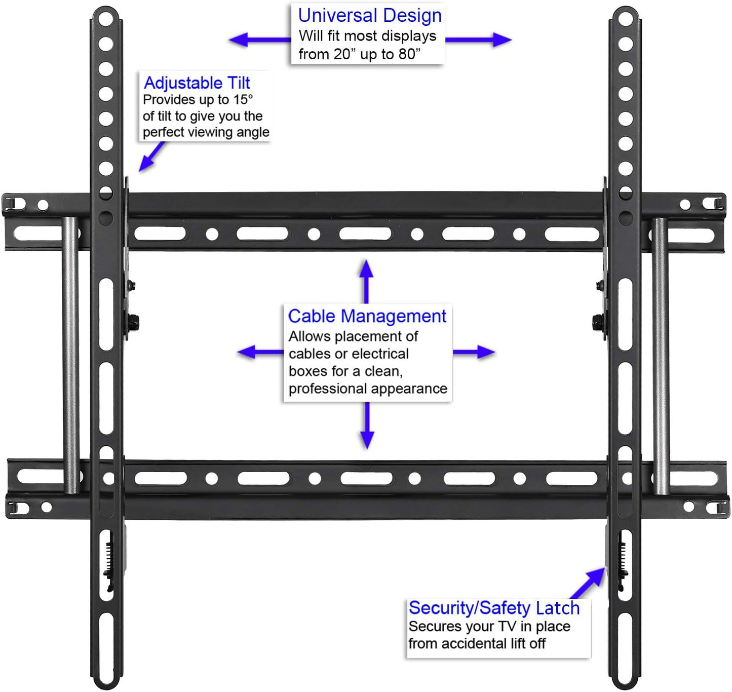 APTMM2B Tilt TV Wall Mount, Fits 32 to 85 Inch Tvs, 165Lbs and VESA 600, Flat/Flush or Tilting, Slim/Thin Low Profile 1.3 In, Wide for up to 24" Studs, Universal Mounting Bracket
