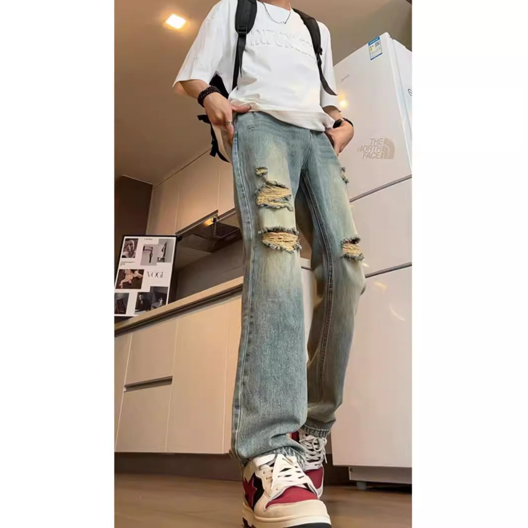 American V Retro Tattered Jeans Jeans Loose - Prime Warehouse