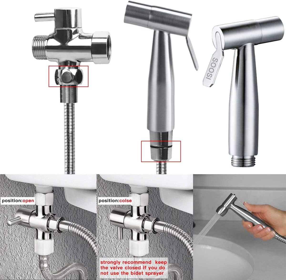 Handheld Bidet Sprayer for Toilet, Dual Mode Spray Head (Jet/Soft) Baby Cloth Diaper Sprayer Bidet for Toilet Stainless Steel Bathroom Hand Held Muslim Shattaf Kit Brass T-Adaptor 47 Inch Hose