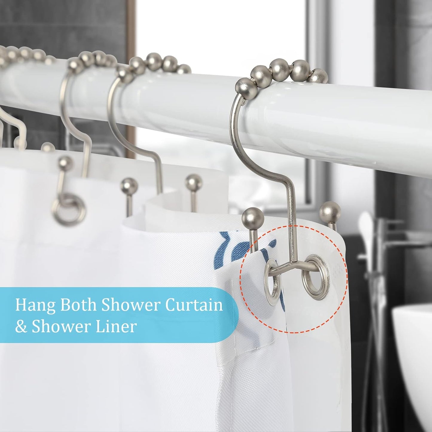 Shower Curtain Rings, Shower Curtain Hooks, Rust-Resistant Metal Shower Hooks for Curtain, Double Glide Shower Curtain Hooks for Bathroom Shower Curtain & Shower Liner, Set of 12, Matte Nickel…