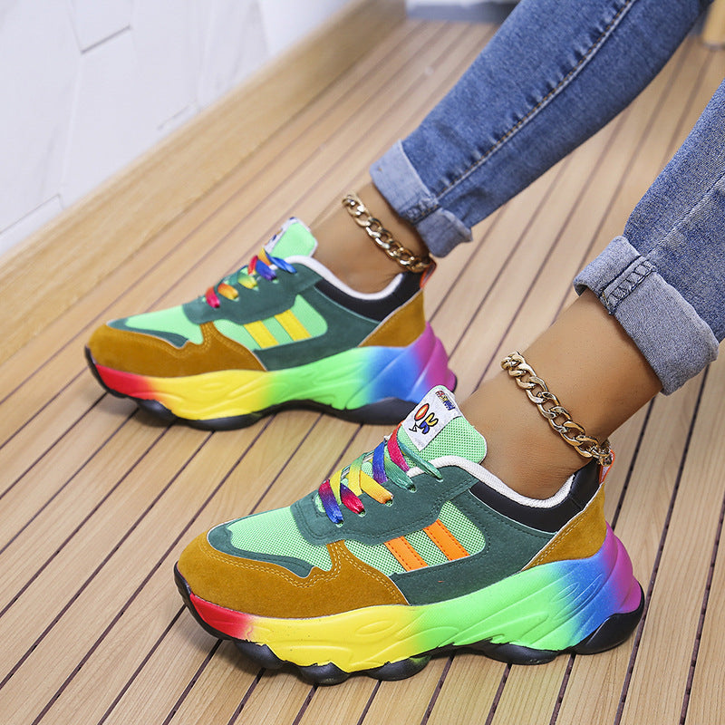 Women's Fashion Thick Bottom Colorful Front Lace-up Sneakers - Prime Warehouse