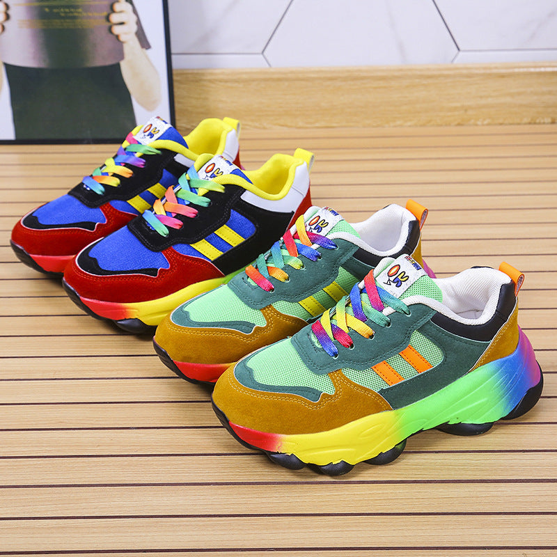 Women's Fashion Thick Bottom Colorful Front Lace-up Sneakers - Prime Warehouse