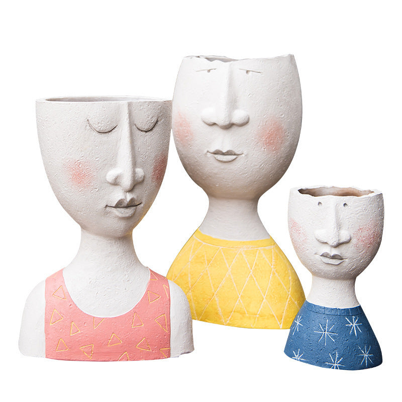 Happy Home Art Portrait Sculpture Flower Pot Balcony Garden Decoration Dried Flower And Flowerpot Ornaments - Prime Warehouse
