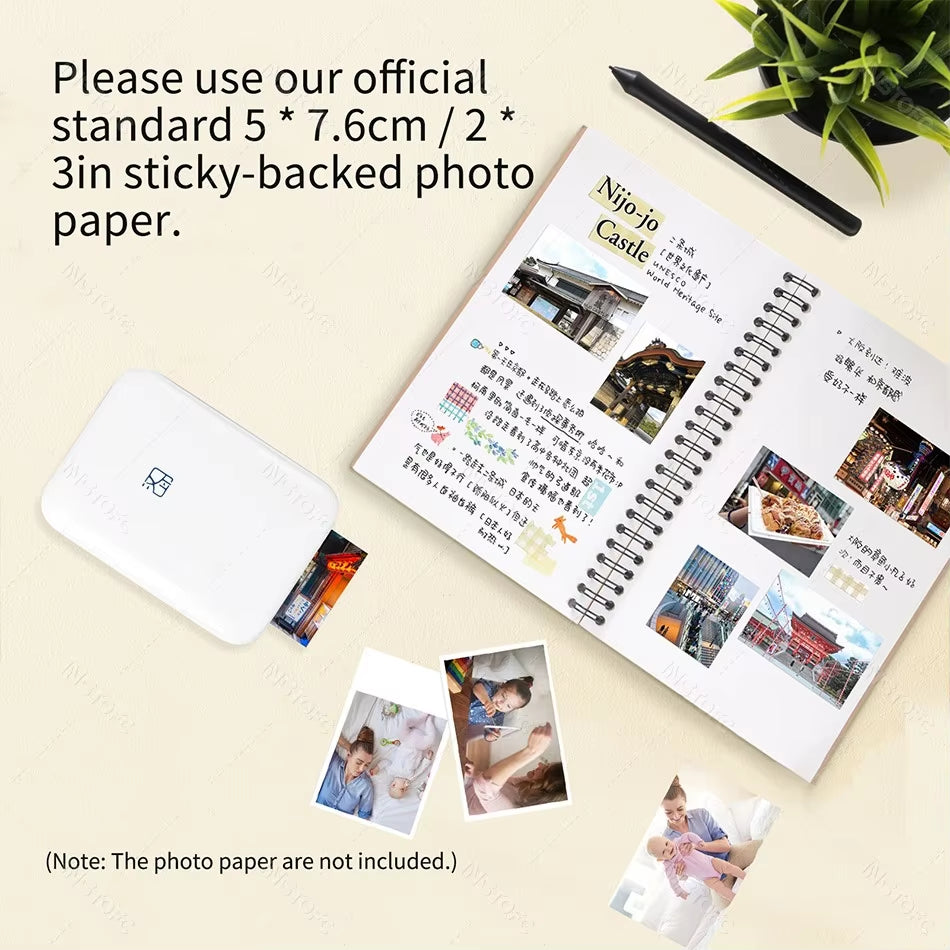 MT53 Portable Color Photo Printer for Mobile Phones - 2x3" Sticky-Backed Paper, Wi-Fi & Bluetooth Connectivity