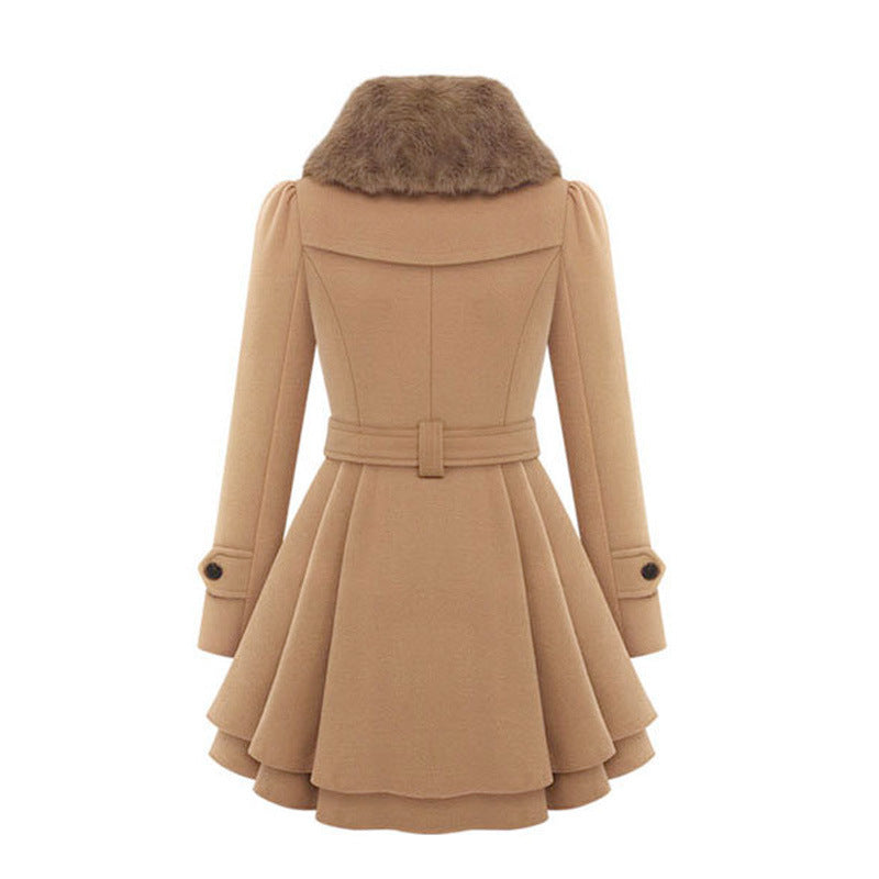 Mid-length Woolen Coat With Belt Thickened Double-breasted Padded Windbreaker Coat for Women