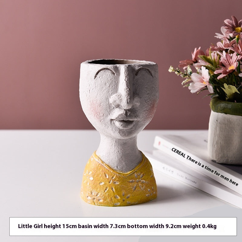 Happy Home Art Portrait Sculpture Flower Pot Balcony Garden Decoration Dried Flower And Flowerpot Ornaments - Prime Warehouse