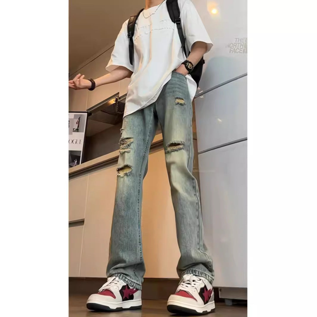 American V Retro Tattered Jeans Jeans Loose - Prime Warehouse