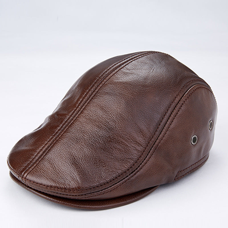 Men Genuine Cowhide With Ear Flaps Beret Hats - Prime Warehouse