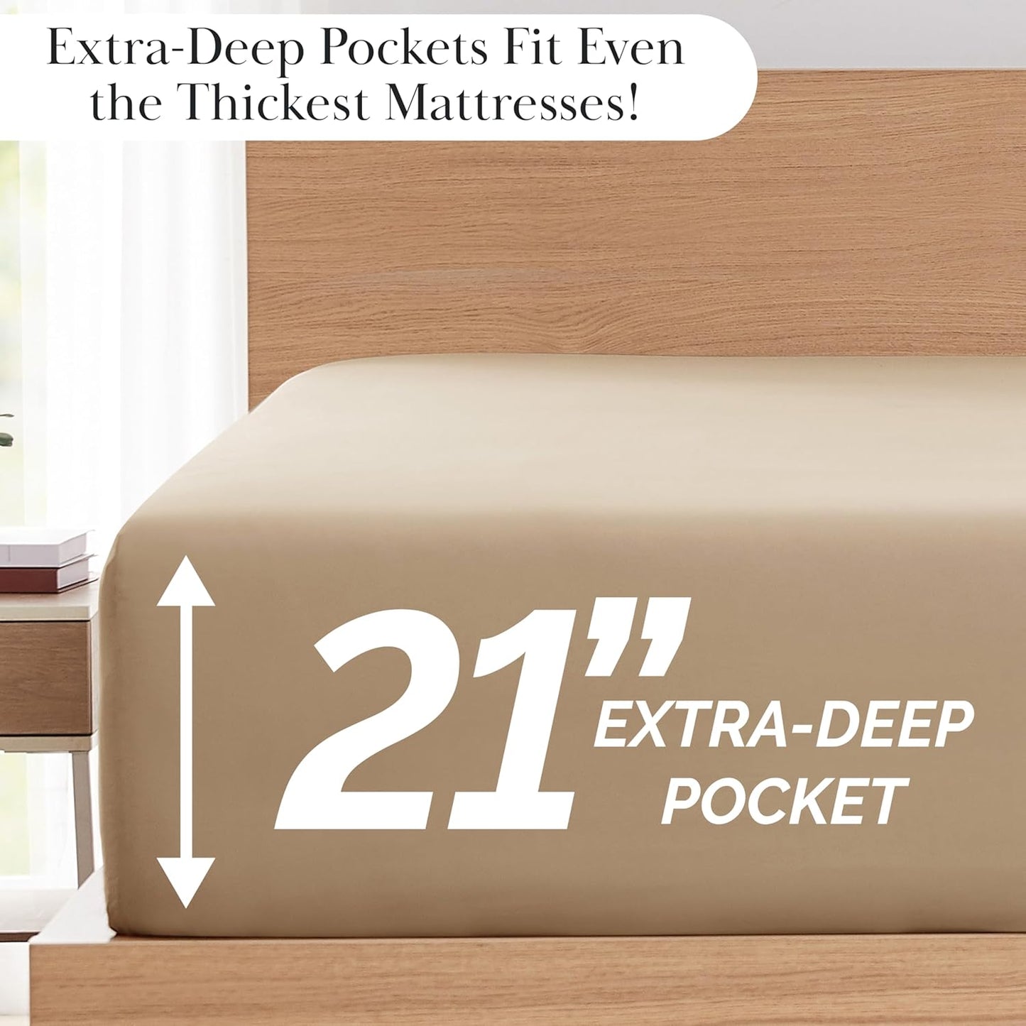 6-Piece Microfiber Bed Sheets Queen Size Set, 21-Inch Extra Deep Pocket Fitted Sheet Queen, Oversized Flat Sheet, Taupe Pillow Cases Set of 4, Taupe Sheets
