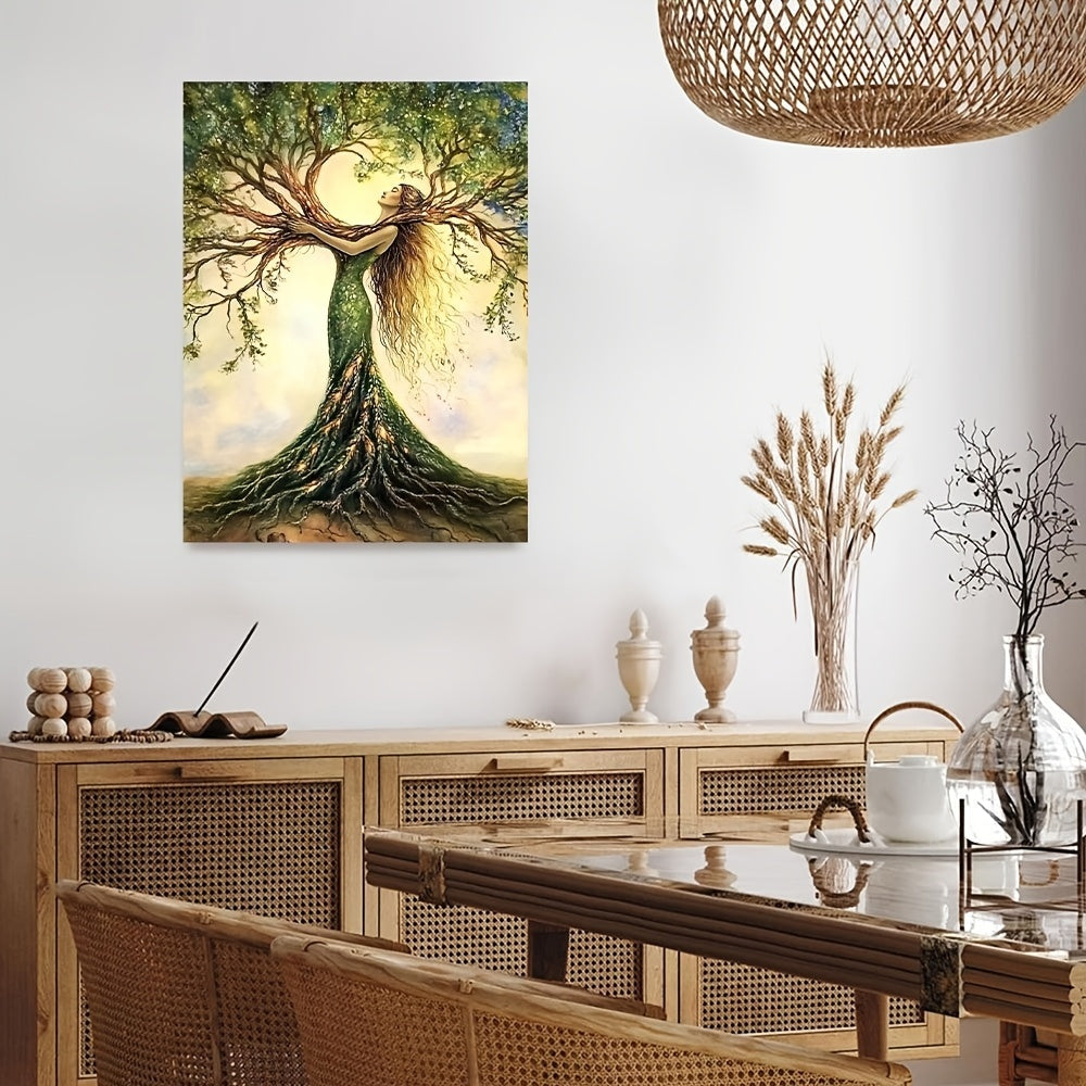Tree Of Life Art Print, Wooden Framed Nature-Inspired Wall Decor For Living Room, Bedroom, Office, Cafe