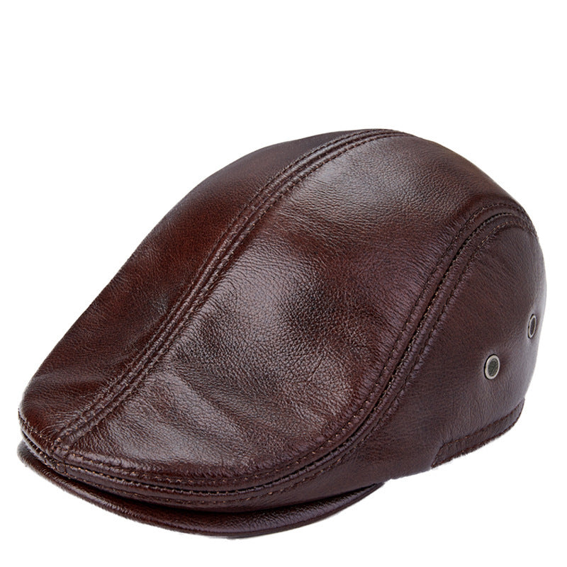 Men Genuine Cowhide With Ear Flaps Beret Hats - Prime Warehouse
