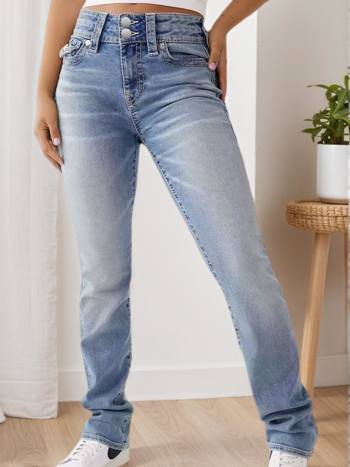 Women's High Waisted Elastic Slim Fit Wide Leg Jeans