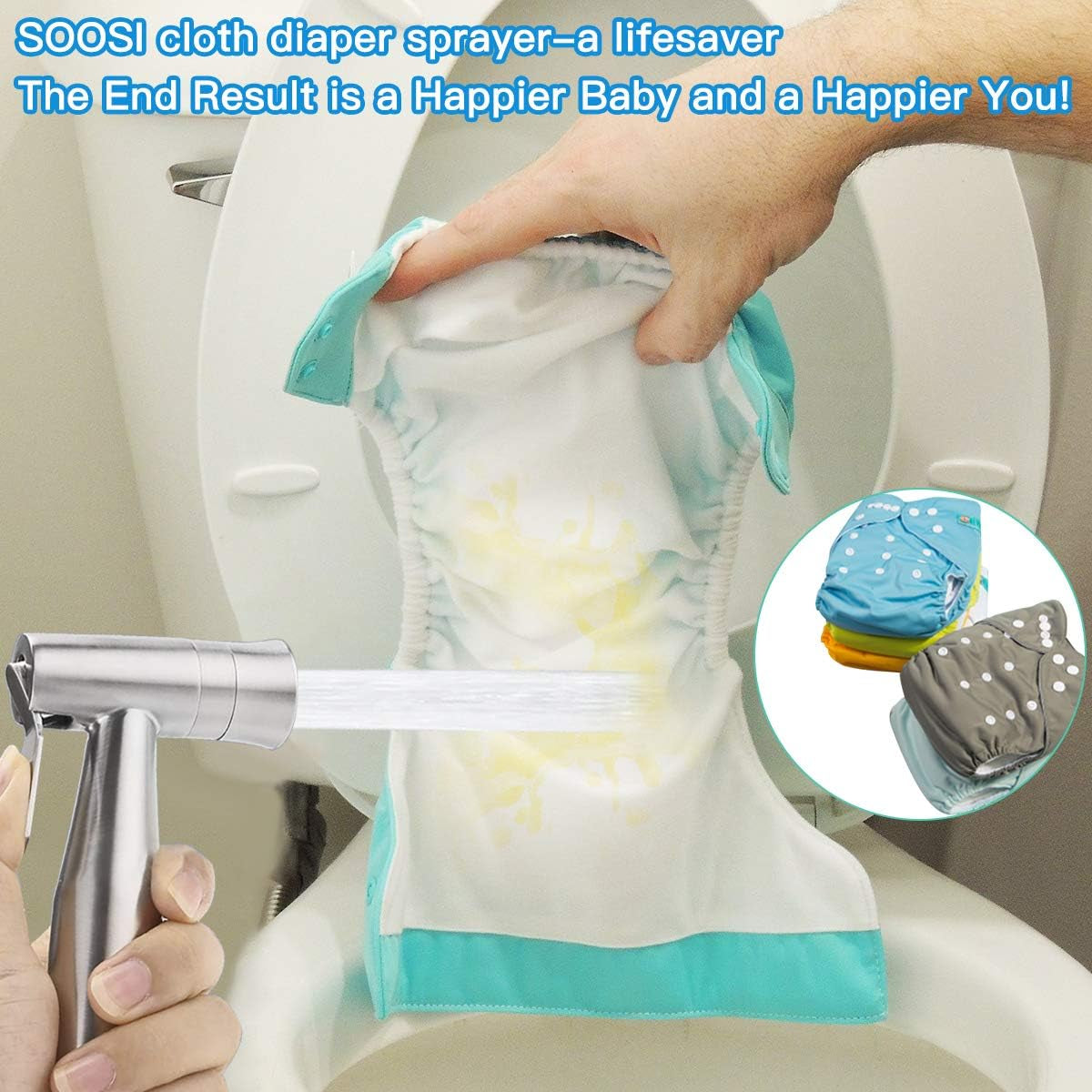 Handheld Bidet Sprayer for Toilet, Dual Mode Spray Head (Jet/Soft) Baby Cloth Diaper Sprayer Bidet for Toilet Stainless Steel Bathroom Hand Held Muslim Shattaf Kit Brass T-Adaptor 47 Inch Hose