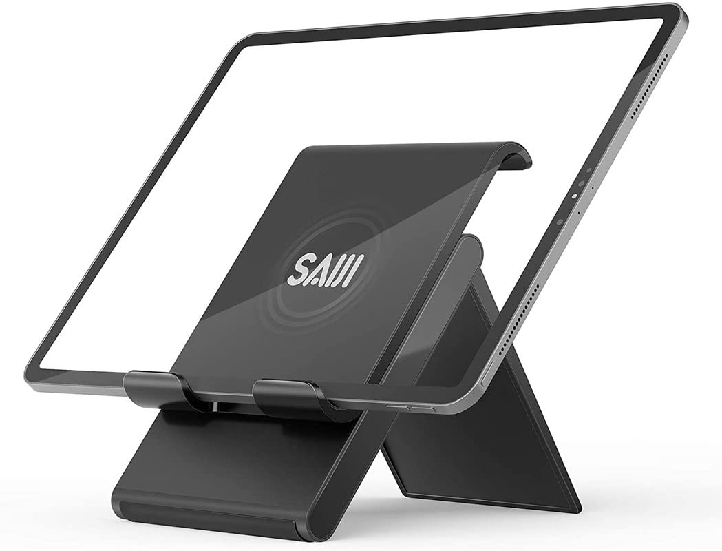 SAIJI Adjustable Tablet Stand Holder Portable Foldable Desktop Stand Dock Compatible for iPad, iPhone, Nintendo Switch, Samsung Galaxy and Kindle Fire Tablets – Gray