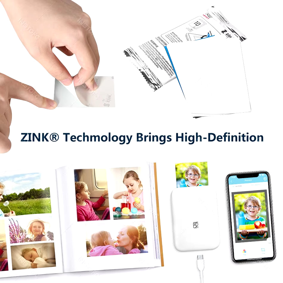 MT53 Portable Color Photo Printer for Mobile Phones - 2x3" Sticky-Backed Paper, Wi-Fi & Bluetooth Connectivity