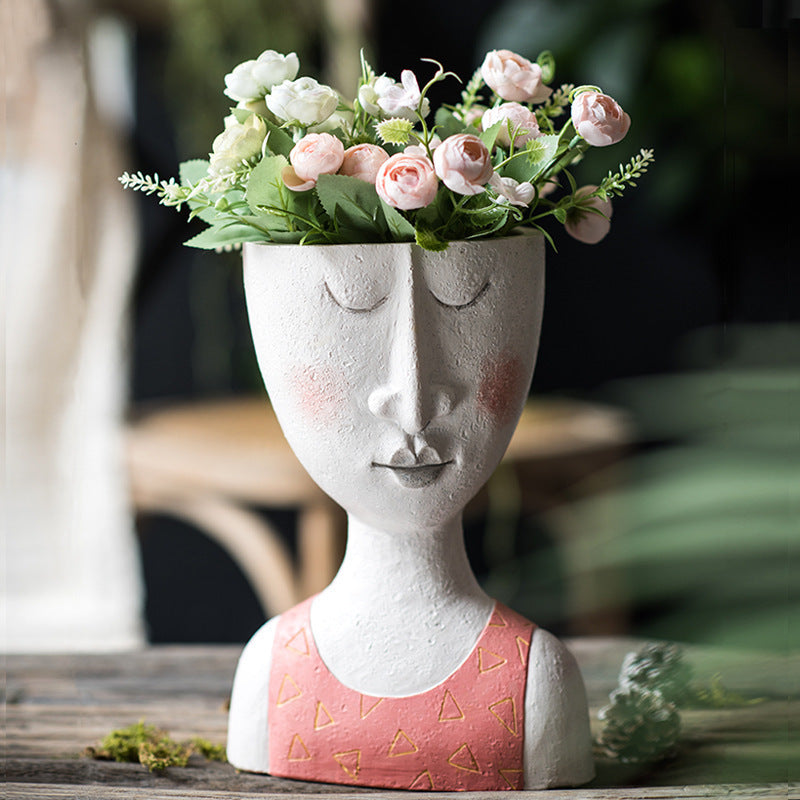 Happy Home Art Portrait Sculpture Flower Pot Balcony Garden Decoration Dried Flower And Flowerpot Ornaments - Prime Warehouse