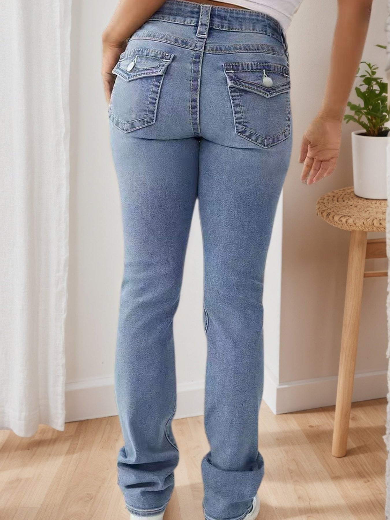 Women's High Waisted Elastic Slim Fit Wide Leg Jeans