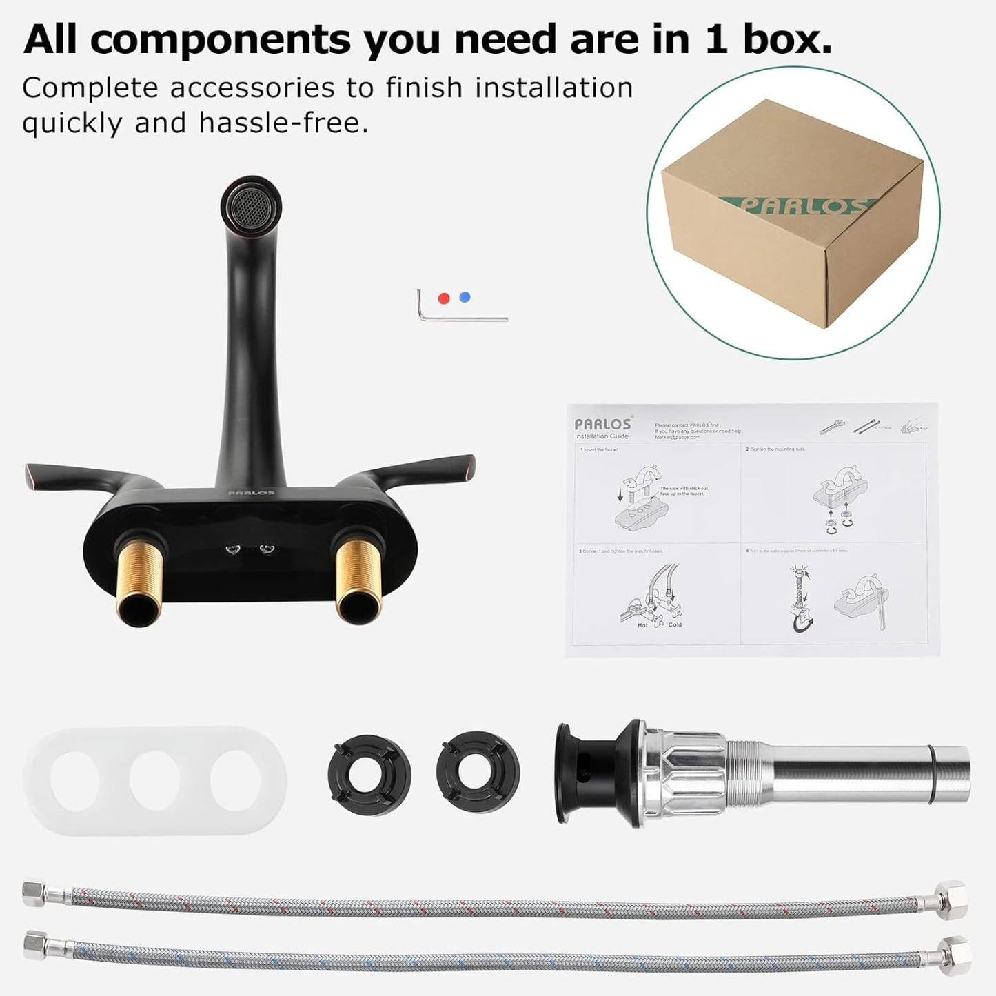 Two-Handle Bathroom Sink Faucet with Metal Drain Assembly and Supply Hose Lead-Free Cupc Mixer Double Handle Tap Deck Mounted Oil Rubbed Bronze, 13597