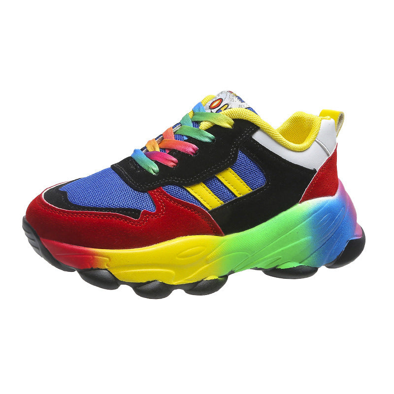 Women's Fashion Thick Bottom Colorful Front Lace-up Sneakers - Prime Warehouse