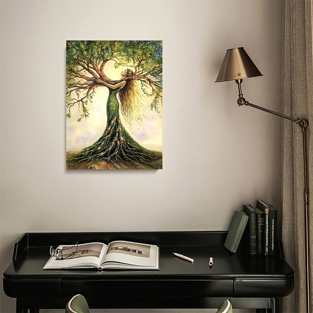 Tree Of Life Art Print, Wooden Framed Nature-Inspired Wall Decor For Living Room, Bedroom, Office, Cafe