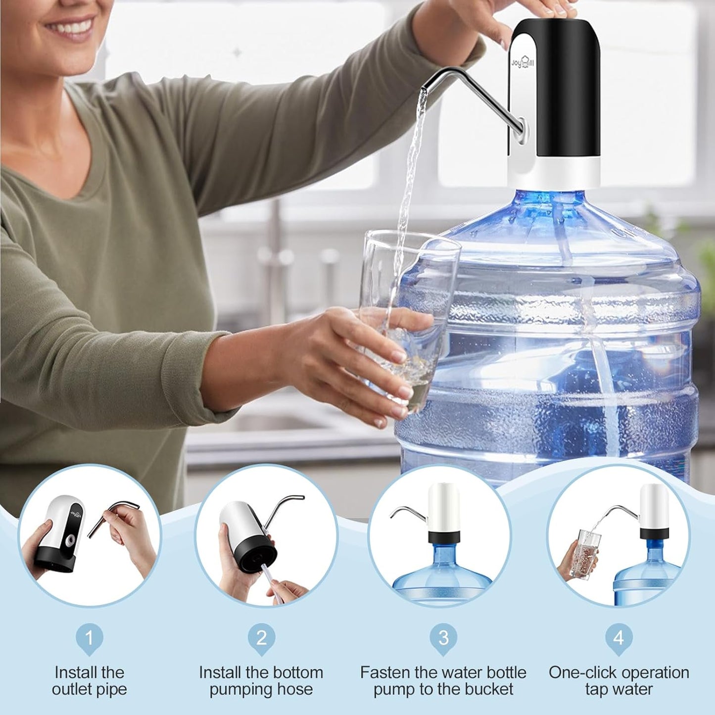 5 Gallon Water Bottle Dispenser, USB Charging Water Bottle Pump, Portable Water Dispenser Pump for Camping(Black)