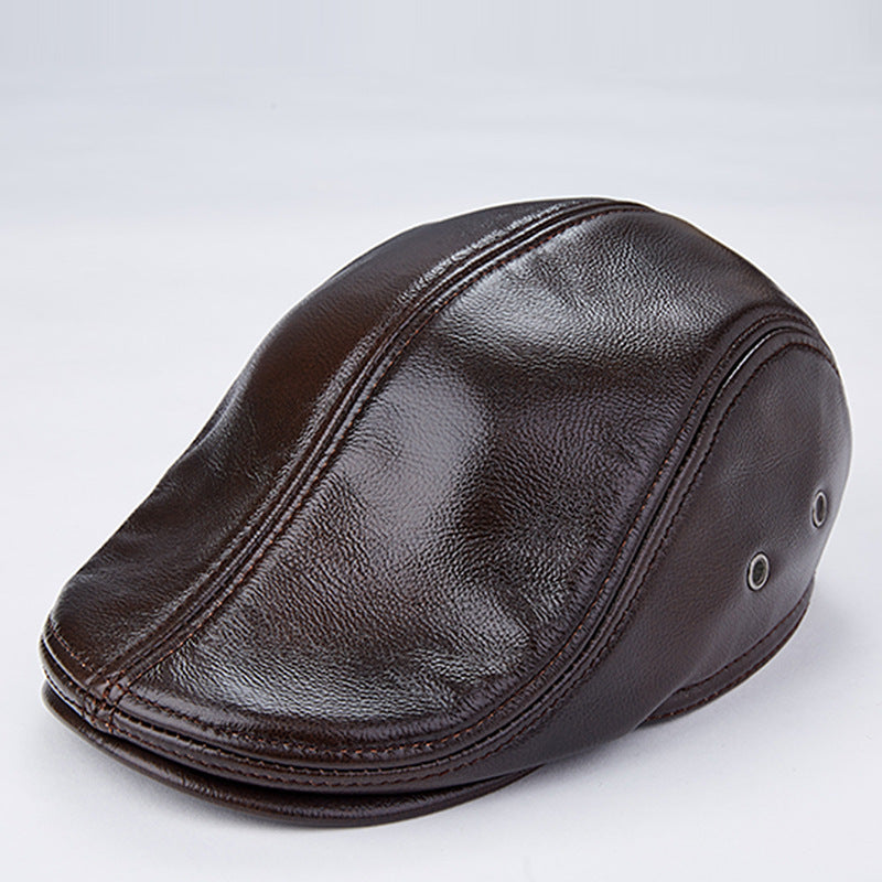 Men Genuine Cowhide With Ear Flaps Beret Hats - Prime Warehouse