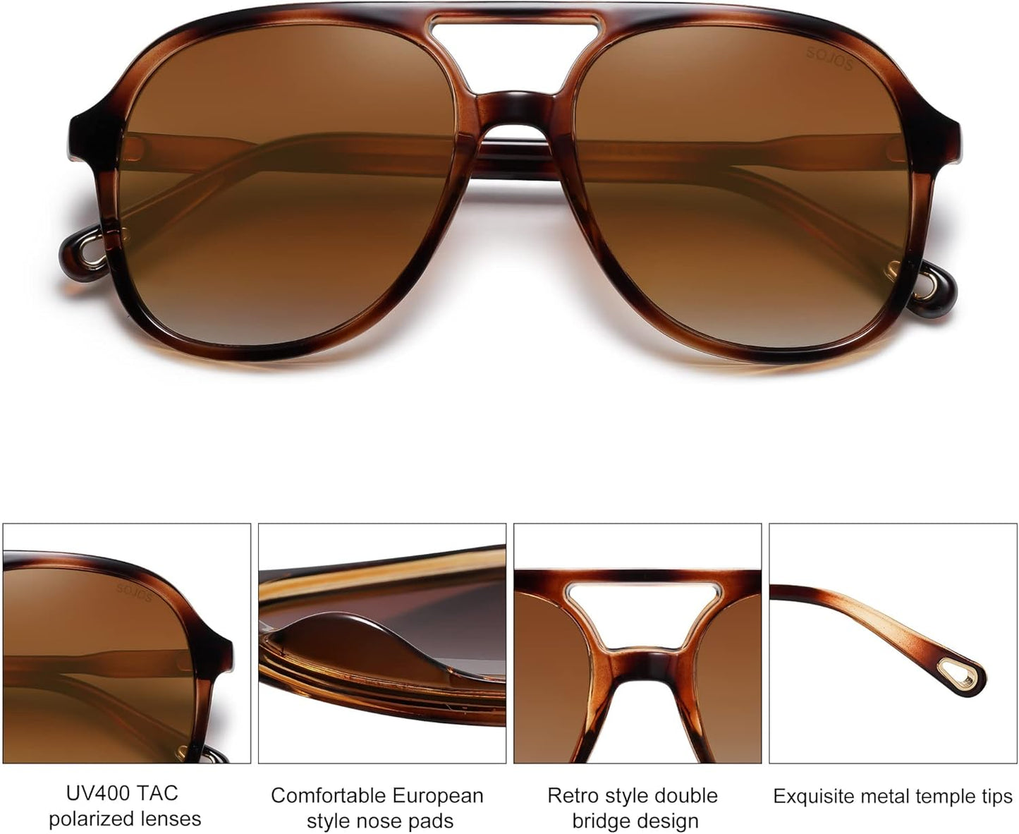 SOJOS Retro Polarized Aviator Sunglasses Womens Mens Classic 70s Vintage Trendy Square Aviators SJ2174