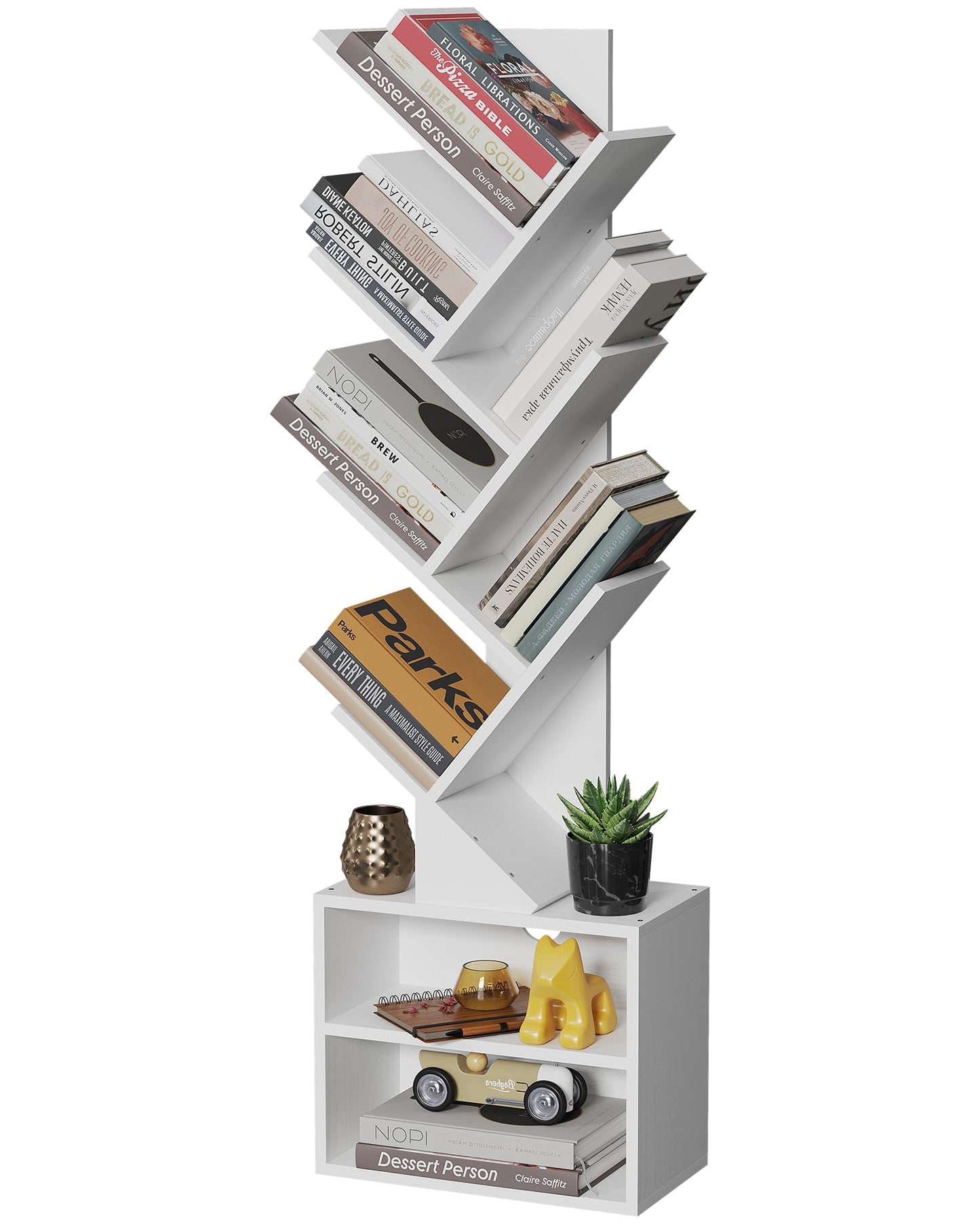 SUNMORY 6 Tier Tree Bookshelf, Small Bookcase with Storage Cabinet, Modern Tall Narrow Bookshelves Organizer, Floor Standing Book Shelf for Bedroom/Living Room/Home Office/Corner, Rustic Brown