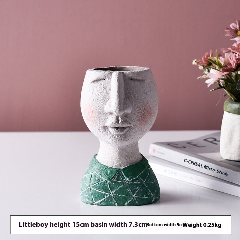 Happy Home Art Portrait Sculpture Flower Pot Balcony Garden Decoration Dried Flower And Flowerpot Ornaments - Prime Warehouse