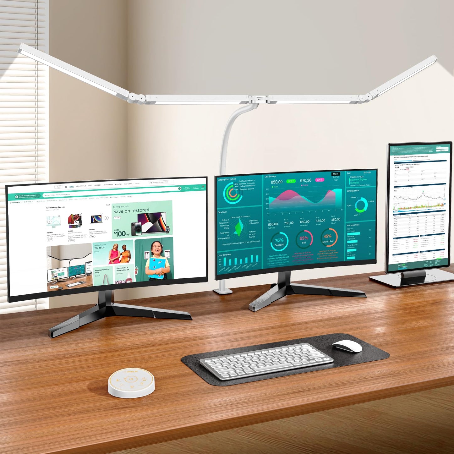 Led Desk Lamp for Office Home - Eye Caring Architect lamp with Clamp,Dual Screen Computer Monitor Gooseneck Smart Light: 24W 5 Color Flexible Adjustable Lighting Table Lamp for Study Drafting