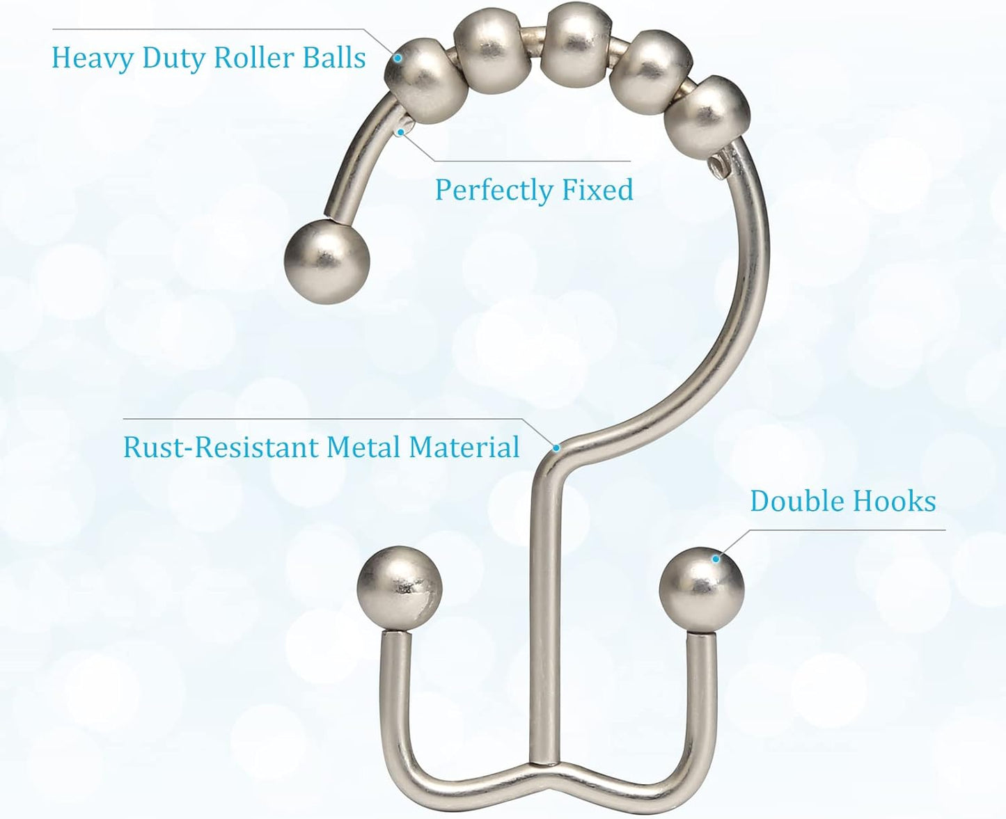 Shower Curtain Rings, Shower Curtain Hooks, Rust-Resistant Metal Shower Hooks for Curtain, Double Glide Shower Curtain Hooks for Bathroom Shower Curtain & Shower Liner, Set of 12, Matte Nickel…